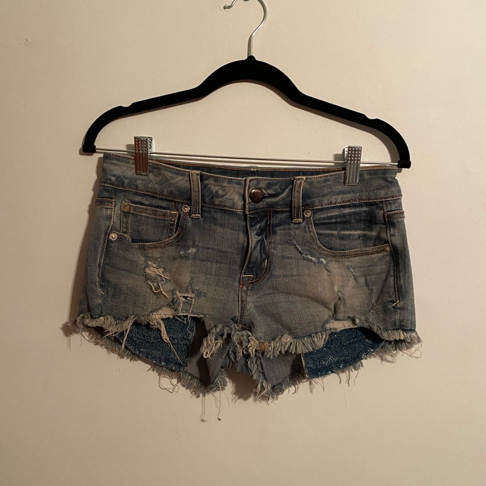 Dark ripped jean shorts